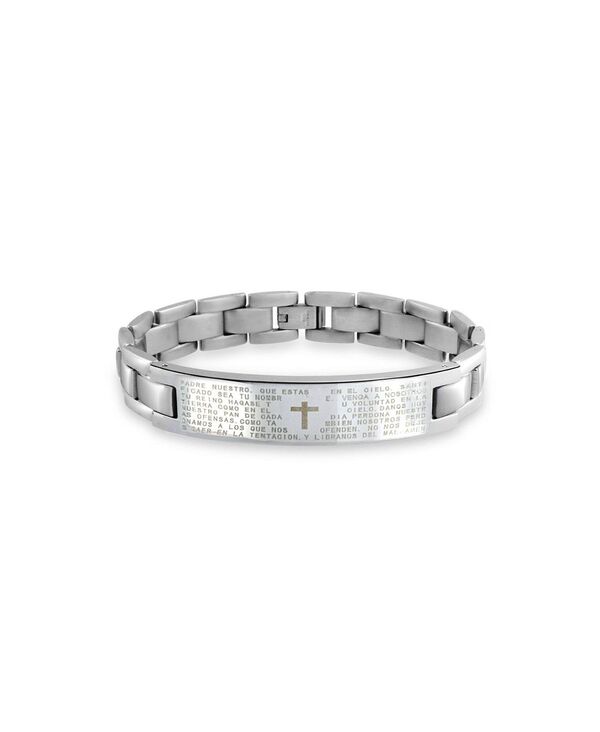 yz uO Y uXbgEoOEANbg ANZT[ Our Lords Prayer Cross El Padre Maestro Link Wrist ID Bracelet for Men Stainless Steel Silver