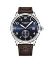 yz XgD[O Y rv ANZT[ Men's Aviator Brown Leather Blue Dial 51mm Round Watch Brown