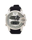 yz JEFA Y rv ANZT[ Men's Analog-Digital Black Silicone Strap Watch 51mm Silver Black