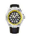 yz XgD[O Y rv ANZT[ Men's Automatic Watch Alligator Embossed Genuine Leather Strap with Decorative Stitching Yellow