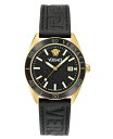 【送料無料】 ヴェルサーチ メンズ 腕時計 アクセサリー Men's Swiss Black Leather Strap Watch 42mm Gold(2)