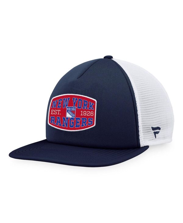 【送料無料】 ファナティクス メンズ 帽子 アクセサリー Men's Navy White New York Rangers Foam Front Patch Trucker Snapback Hat Navy White