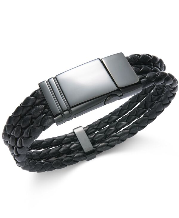 yz [i Tbg Y uXbgEoOEANbg ANZT[ Men's Black Stainless Steel Triple Row Braided Leather Bracelet Black