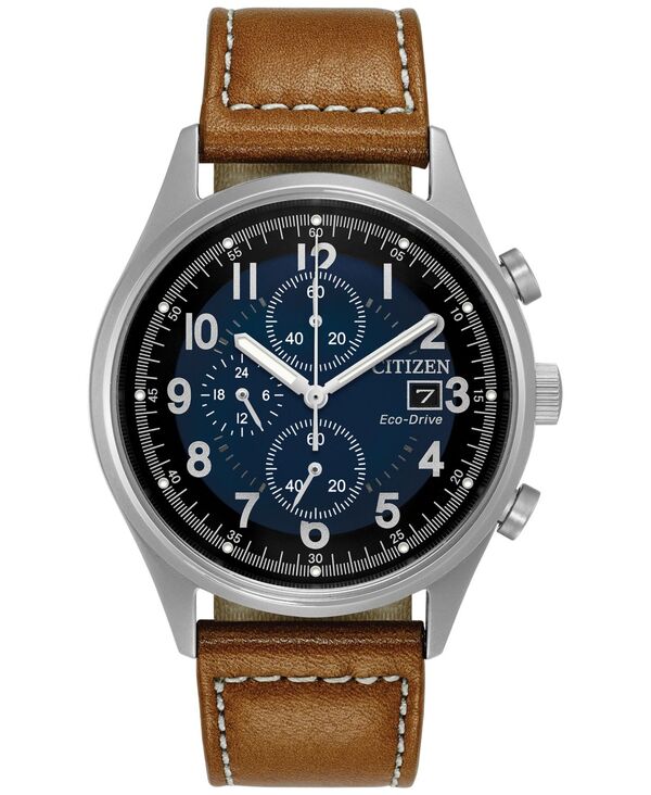 ̵   ӻ ꡼ Men's Eco-Drive Chronograph Brown Leather Strap Watch 42mm CA0621-05L Brown
