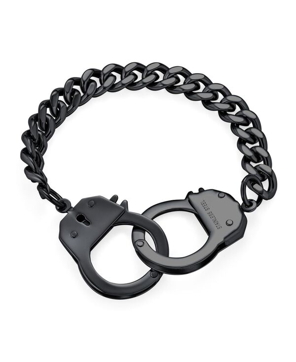 yz uO Y uXbgEoOEANbg ANZT[ Biker Jewelry Couples Handcuff Statement Bracelet for Men Cuban Curb Chain Stainless Steel 8.5 Inch Black