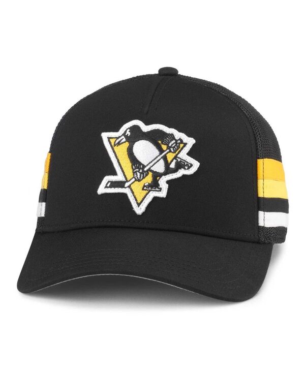 【送料無料】 アメリカンニードル メンズ 帽子 アクセサリー Men's Black Pittsburgh Penguins HotFoot Stripes Trucker Adjustable Hat Black