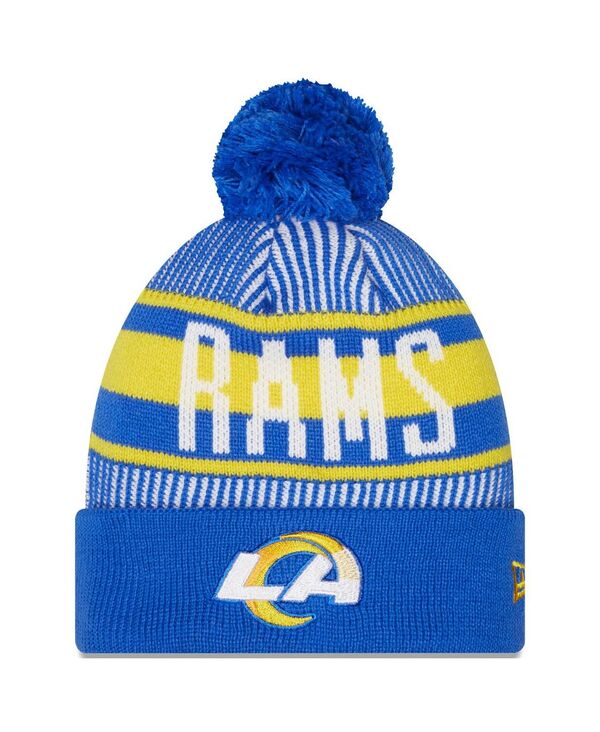 【送料無料】 ニューエラ メンズ 帽子 アクセサリー Men's Royal Los Angeles Rams Striped Cuffed Knit Hat with Pom Royal