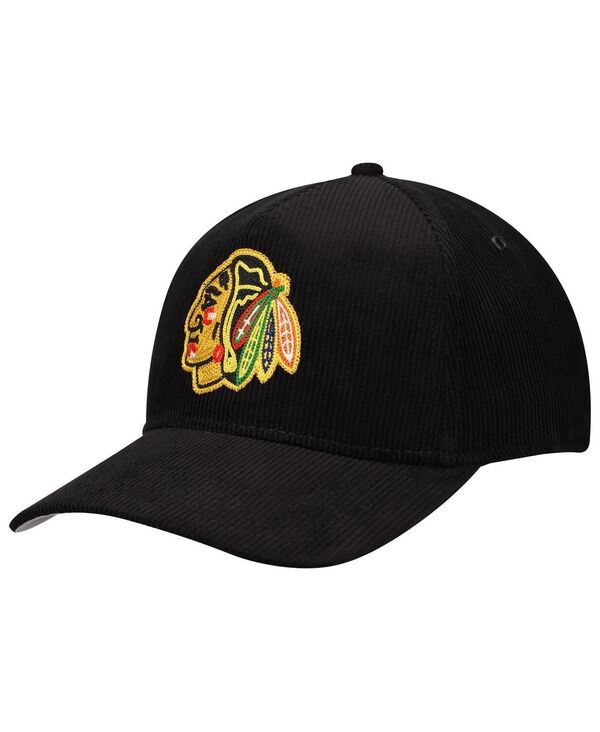【送料無料】 アメリカンニードル メンズ 帽子 アクセサリー Men's Black Chicago Blackhawks Corduroy Chain Stitch Adjustable Hat Black
