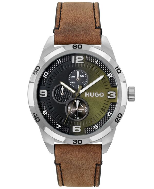 【送料無料】 フューゴ レディース 腕時計 アクセサリー Men s Grip Brown Genuine Leather Strap Watch 46mm Brown