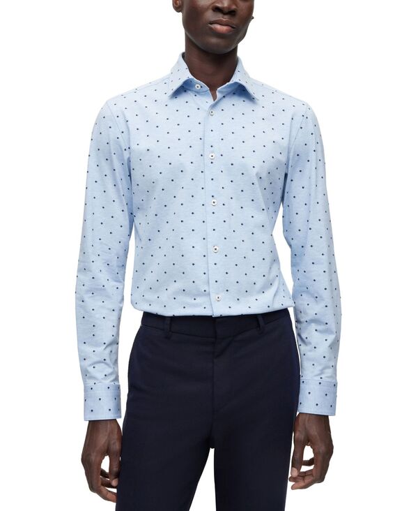  ヒューゴボス メンズ シャツ トップス Men's Printed Slim-Fit Shirt Light Pastel Blue