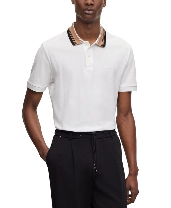 ヒューゴ・ボス ポロシャツ メンズ 【送料無料】 ヒューゴボス メンズ ポロシャツ トップス Men's Striped Collar Slim-Fit Polo Shirt White