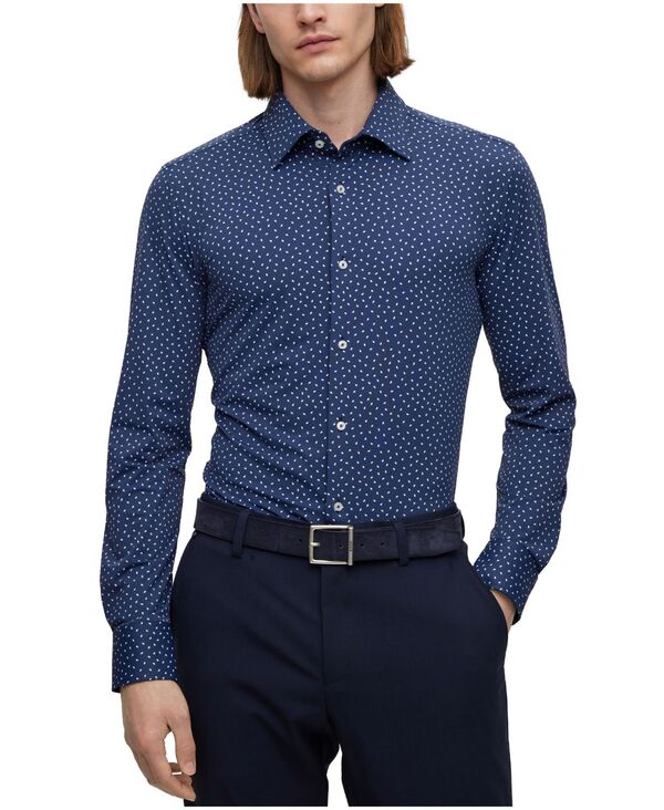  ヒューゴボス メンズ シャツ トップス Men's Performance Slim-Fit Shirt Dark Blue