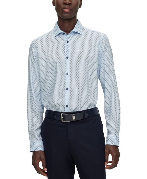  ヒューゴボス メンズ シャツ トップス Men's Structured Regular-Fit Shirt Light Pastel Blue