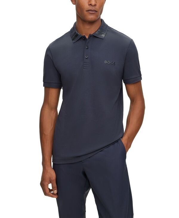 ヒューゴ・ボス ポロシャツ メンズ 【送料無料】 ヒューゴボス メンズ ポロシャツ トップス Men's Logo Detail Slim-Fit Polo Shirt Dark Blue