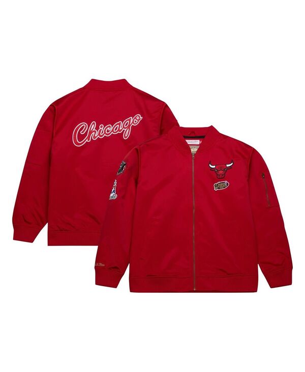 【送料無料】 ミッチェル ネス メンズ ジャケット ブルゾン アウター Men 039 s Red Distressed Chicago Bulls Hardwood Classics Vintage-Like Logo Full-Zip Bomber Jacket Red