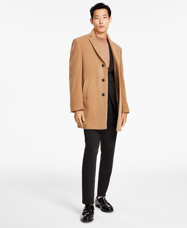  カルバンクライン メンズ ジャケット・ブルゾン アウター Men's Prosper Wool-Blend Slim Fit Overcoat Camel