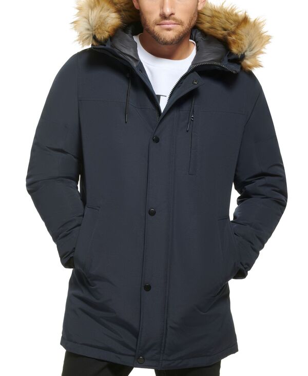 【送料無料】 カルバンクライン メンズ ジャケット ブルゾン アウター Men 039 s Long Parka with Faux-Fur Lined Hood Navy