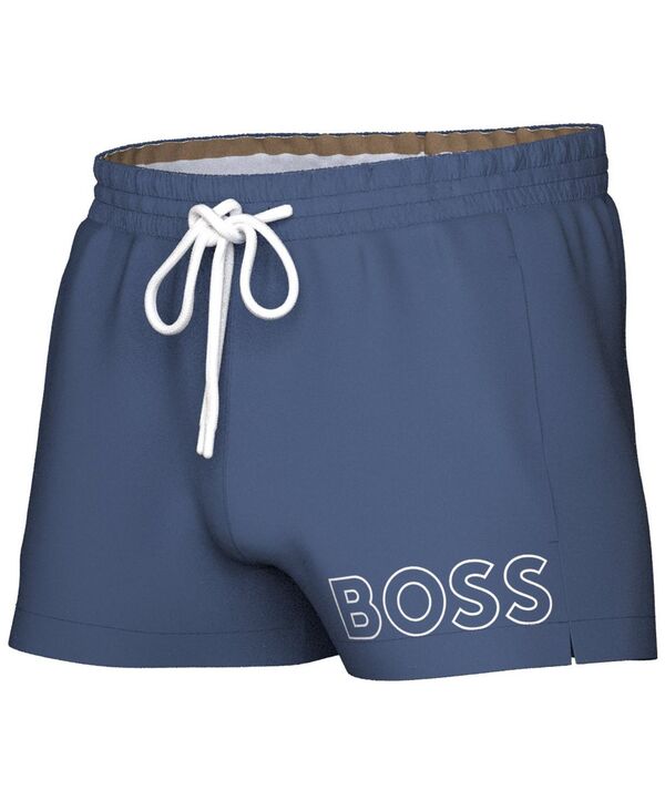 【送料無料】 ヒューゴボス メンズ ハーフパンツ・ショーツ 水着 Men's Mooneye Outlined Logo Drawstring 3" Swim Trunks Open Blue