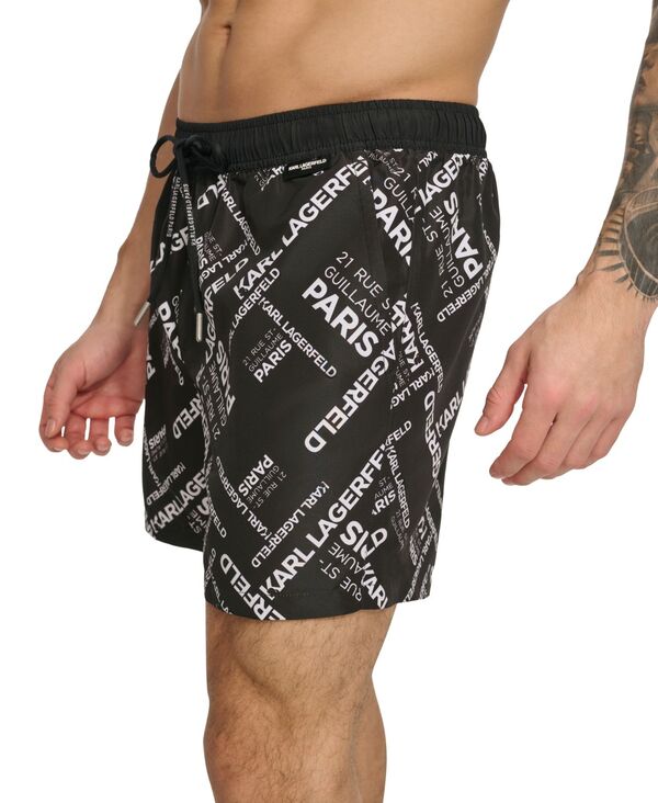 【送料無料】 カール ラガーフェルド メンズ ハーフパンツ・ショーツ 水着 Paris Men's All-Over Logo 5" Swim Trunks Black