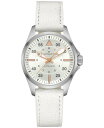 yz n~g fB[X rv ANZT[ Women's Swiss Automatic Khaki Aviation White Leather Strap Watch 36mm White