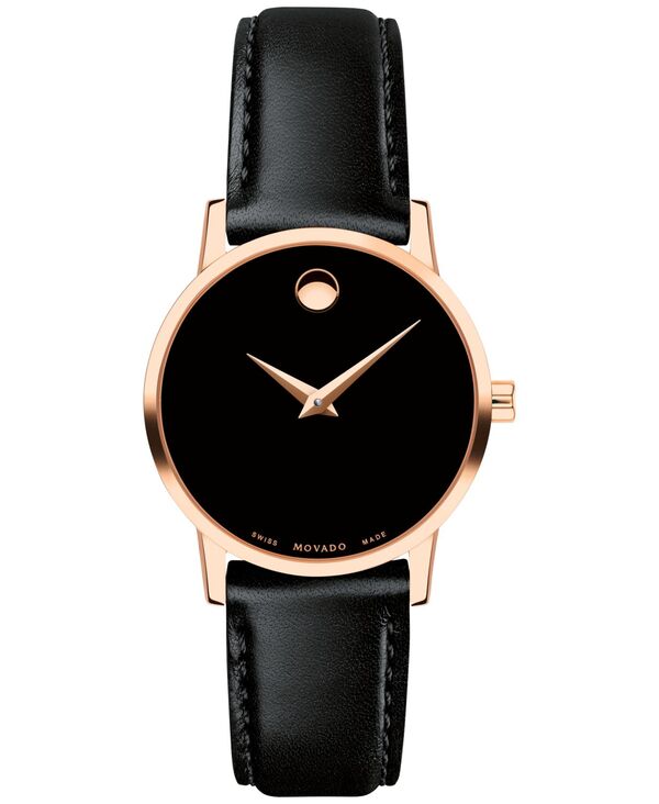 モバド 【送料無料】 モバド レディース 腕時計 アクセサリー Women's Swiss Museum Classic Black Leather Strap Watch 28mm Black/Rose Gold Black
