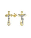 【送料無料】 ブリング レディース ピアス イヤリング アクセサリー Tiny Minimalist Christian Religious Jesus Gold Crucifix Cross Real Two Tone Yellow 14K Gold Stud Earring For Women Teen Safety Screw Back Two-tone