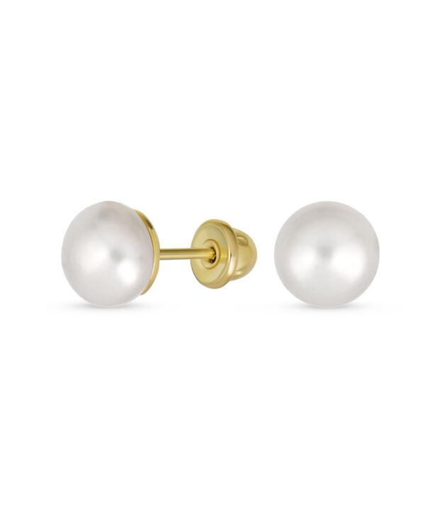 【送料無料】 ブリング レディース ピアス イヤリング アクセサリー Traditional Tiny Minimalist CZ Accent Real 10K Gold 5MM White Freshwater Cultured Button Pearl Stud Earrings For Women Teen Secure Screw Back June Birthstone Gold