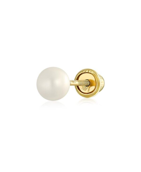 【送料無料】 ブリング レディース ピアス イヤリング アクセサリー Minimalist Tiny Simple 4MM White Freshwater Cultured Pearl Real 14K Gold Stud Cartilage 1 Piece Earring For Women Teen Screw back June Birthstone Gold