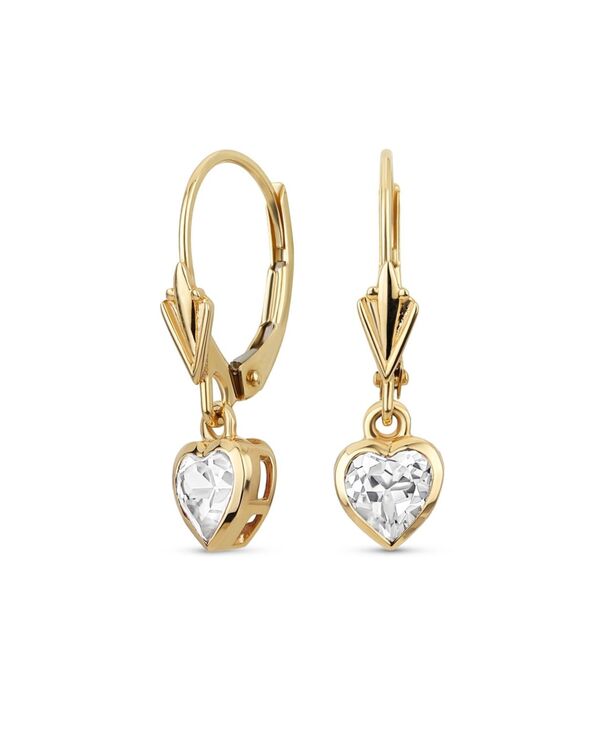 ̵ ֥ ǥ ԥ ꡼ Petite Delicate Romantic Real 14K Yellow Gold CZ Bezel Set Genuine Gemstone Created White Sapphire Heart Dangle Earrings For Women Girlfriend Lever Back Gold clear