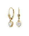 【送料無料】 ブリング レディース ピアス イヤリング アクセサリー Petite Delicate Romantic Real 14K Yellow Gold CZ Bezel Set Genuine Gemstone Created White Sapphire Heart Dangle Earrings For Women Girlfriend Lever Back Gold clear