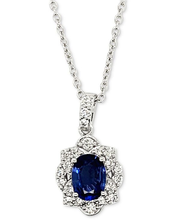 【送料無料】 ル ヴァン レディース ネックレス・チョーカー・ペンダントトップ アクセサリー Couture&reg; Blueberry Sapphire (1-1/5 ct. t.w.) & Vanilla Diamond (3/8 ct. t.w.) Oval Halo 18