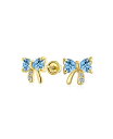 【送料無料】 ブリング レディース ピアス イヤリング アクセサリー Tiny Minimalist Cubic Zirconia London Blue Simulated Topaz CZ Ribbon Bow Stud Earrings For Women Real 14K Gold Screw back Light blue