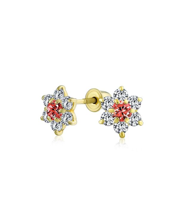 【送料無料】 ブリング レディース ピアス イヤリング アクセサリー Tiny Red CZ Flower Stud Earrings For Women For Teen Cubic Zirconia Simulated Garnet 14K Real Gold Screw back Red