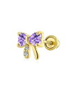 【送料無料】 ブリング レディース ピアス イヤリング アクセサリー Tiny Minimalist Cubic Zirconia Lavender Simulated Alexandrite CZ Cartilage Ear Lobe Piercing Daith Ribbon Bow 1 Piece Stud Earrings For Women Real 14K Gold Screw back Light purple