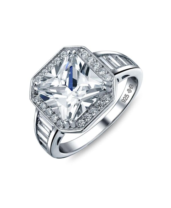 【送料無料】 ブリング レディース リング アクセサリー Art Deco Style 5CT AAA CZ Side Baguette Stones Halo Square Promise Solitaire Princess Cut Engagement Ring For Women .925 Sterling Silver Colorless