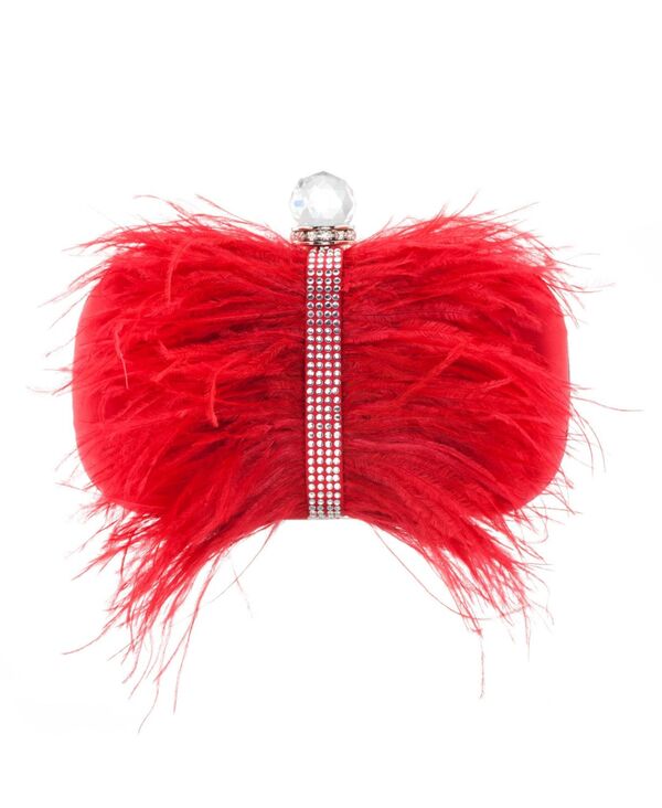 【送料無料】 ニナ レディース クラッチバッグ バッグ Women's Feather Embellished Minaudiere Clutch Red Rouge 1