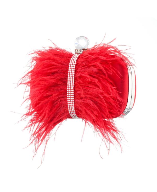 【送料無料】 ニナ レディース クラッチバッグ バッグ Women's Feather Embellished Minaudiere Clutch Red Rouge 2
