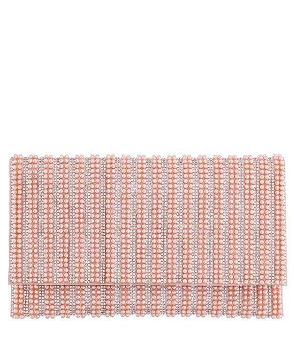 【送料無料】 ニナ レディース クラッチバッグ バッグ Women's Allover Imitation Pearl and Crystal Envelope Clutch Pearl Rose