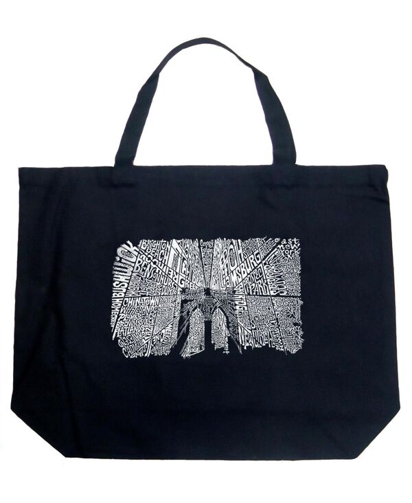ブルックリン 【送料無料】 エルエーポップアート レディース トートバッグ バッグ Brooklyn Bridge - Large Word Art Tote Bag Black