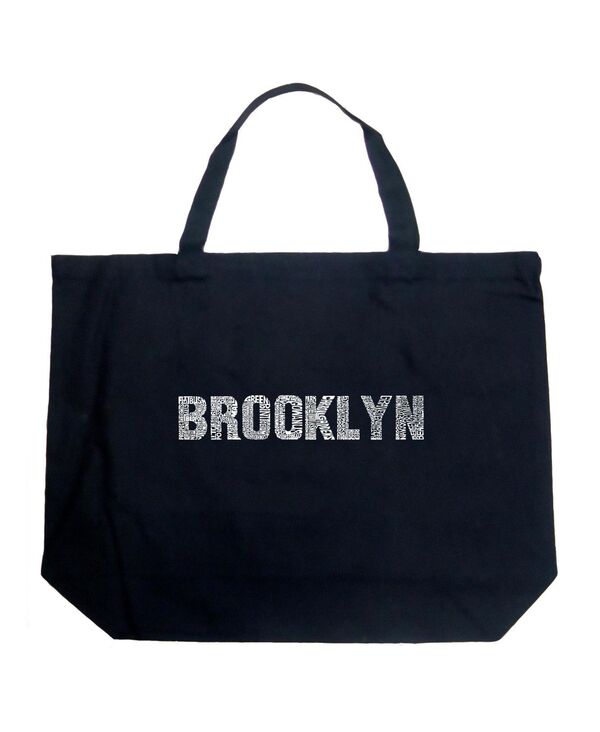 ブルックリン 【送料無料】 エルエーポップアート レディース トートバッグ バッグ Brooklyn Neighborhoods - Large Word Art Tote Bag Black