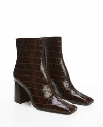 【送料無料】 マンゴ レディース ブーツ・レインブーツ シューズ Women's Croc-Effect Ankle Boots chocolate