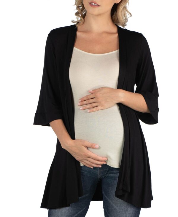 【送料無料】 24セブンコンフォート レディース ニット・セーター カーディガン アウター Open Front Elbow Length Sleeve Maternity Cardigan Black