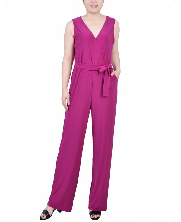 【送料無料】 ニューヨークコレクション レディース ジャンプスーツ トップス Petite Sleeveless Belted Jumpsuit Purple Wine