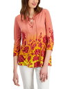 yz WFCGRNV fB[X Vc gbvX Petite Garden Lace-Up 3/4-Sleeve Tunic Top Burnt Brick Combo