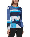 【送料無料】 ダナ キャラン ニューヨーク レディース シャツ トップス Women's Geometric Printed Side Knot Long-Sleeve Top Lapis Multi