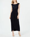 【送料無料】 コネクテッド レディース ワンピース トップス Petite Soutache Faux-Wrap Gown Navy