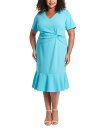 【送料無料】 ロンドンタイムス レディース ワンピース トップス Plus Size Twist-Front Flounce-Hem Dress Blue At...