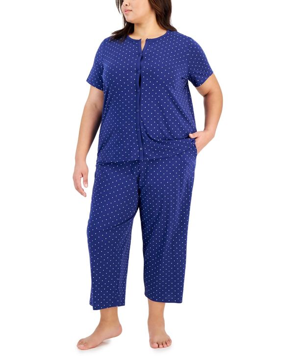 楽天ReVida 楽天市場店【送料無料】 チャータークラブ レディース ナイトウェア アンダーウェア Plus Size 2-Pc. Cotton Floral Cropped Pajamas Set Polka Dots