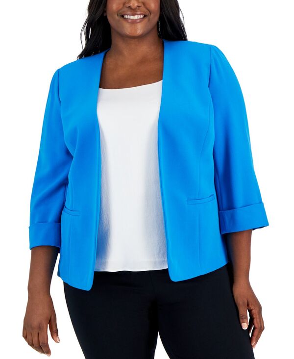 【送料無料】 カスパール レディース ジャケット・ブルゾン アウター Plus Size Stretch-Crepe 3/4-Sleeve Open-Front Jacket Riviera