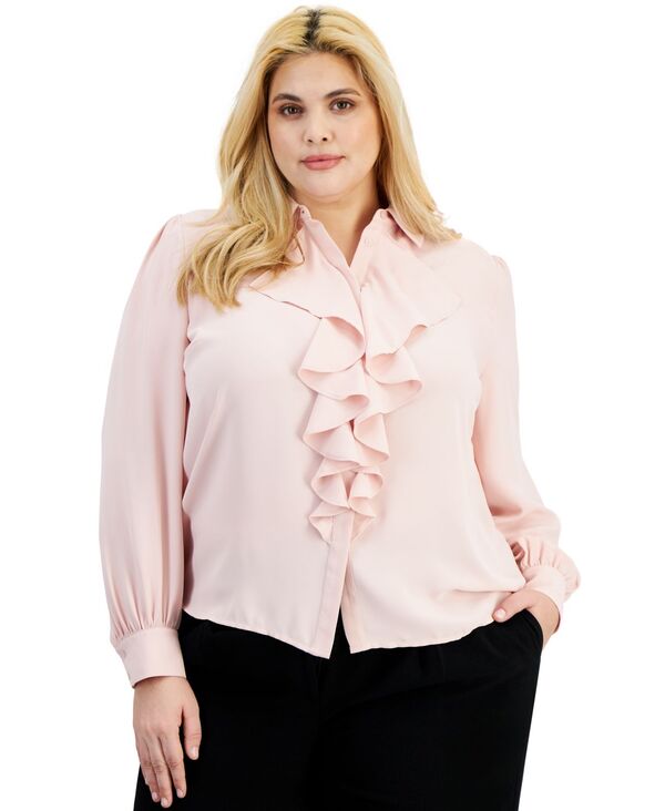 yz o[X[ fB[X Vc uEX gbvX Plus Size Ruffle-Front Blouse Rosebud